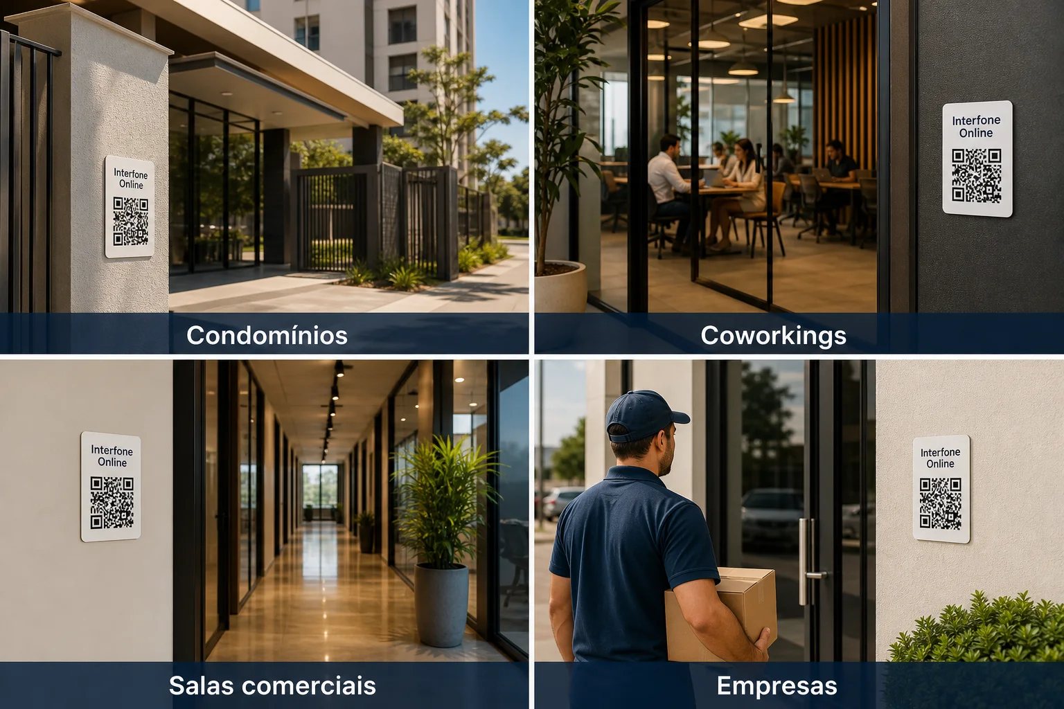 Aplicações do Interfone Online em condomínio, coworking, sala comercial e empresa