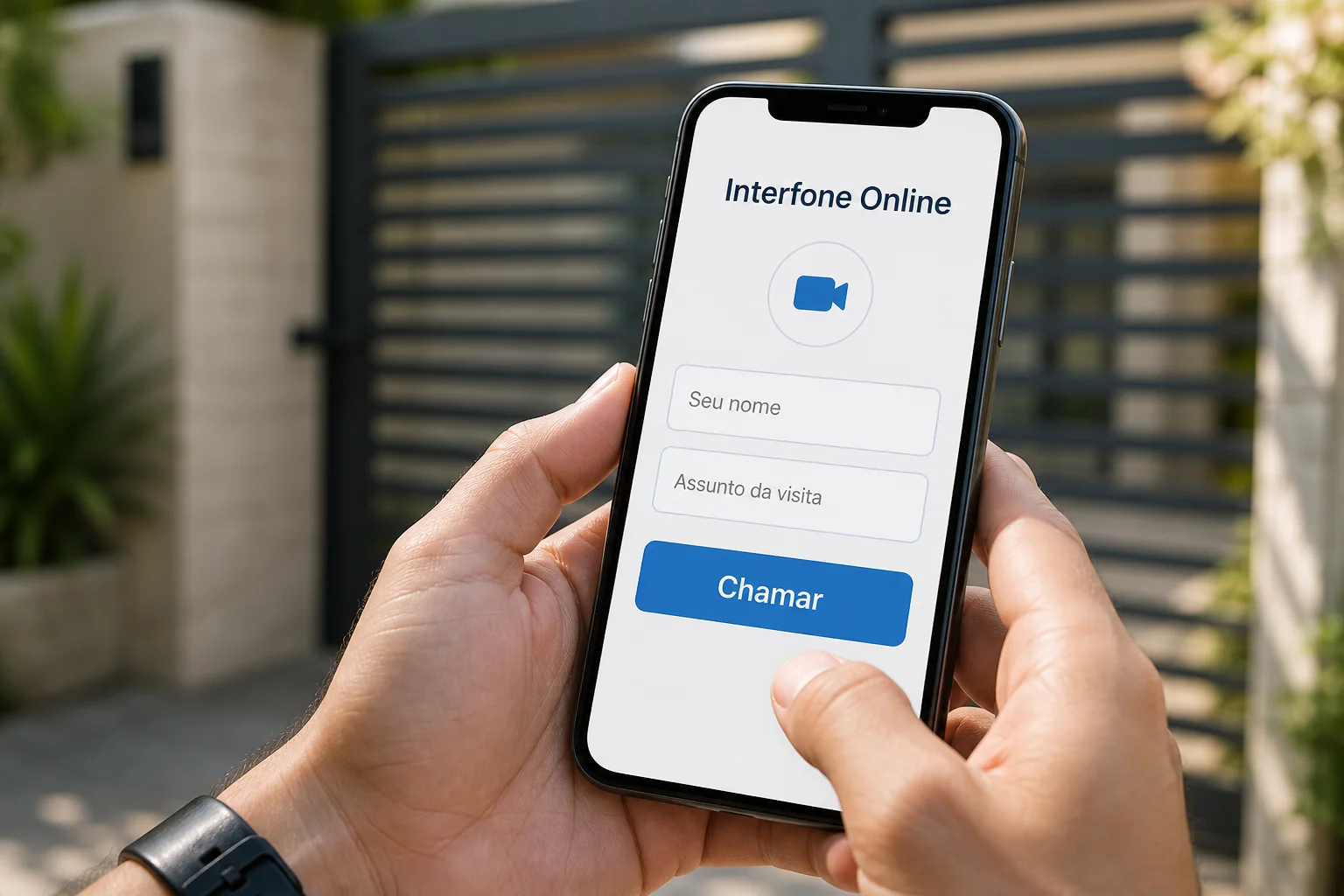 Tela do Interfone Online pedindo nome e assunto ao visitante